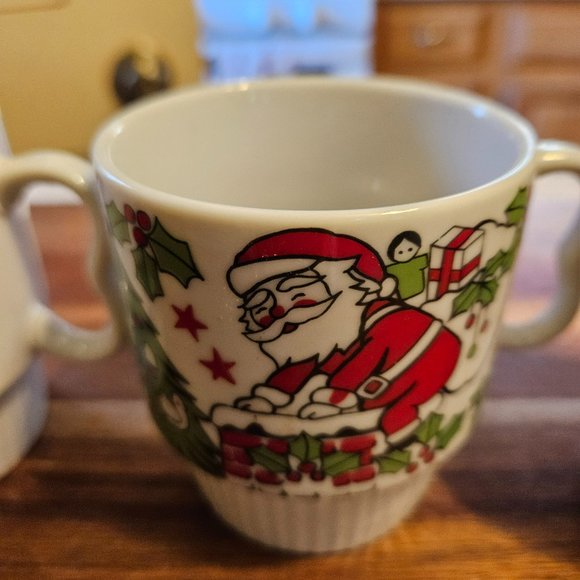 vintage santa claus stacking mugs festive porcelain graphic on both sides - Picture 3 of 7
